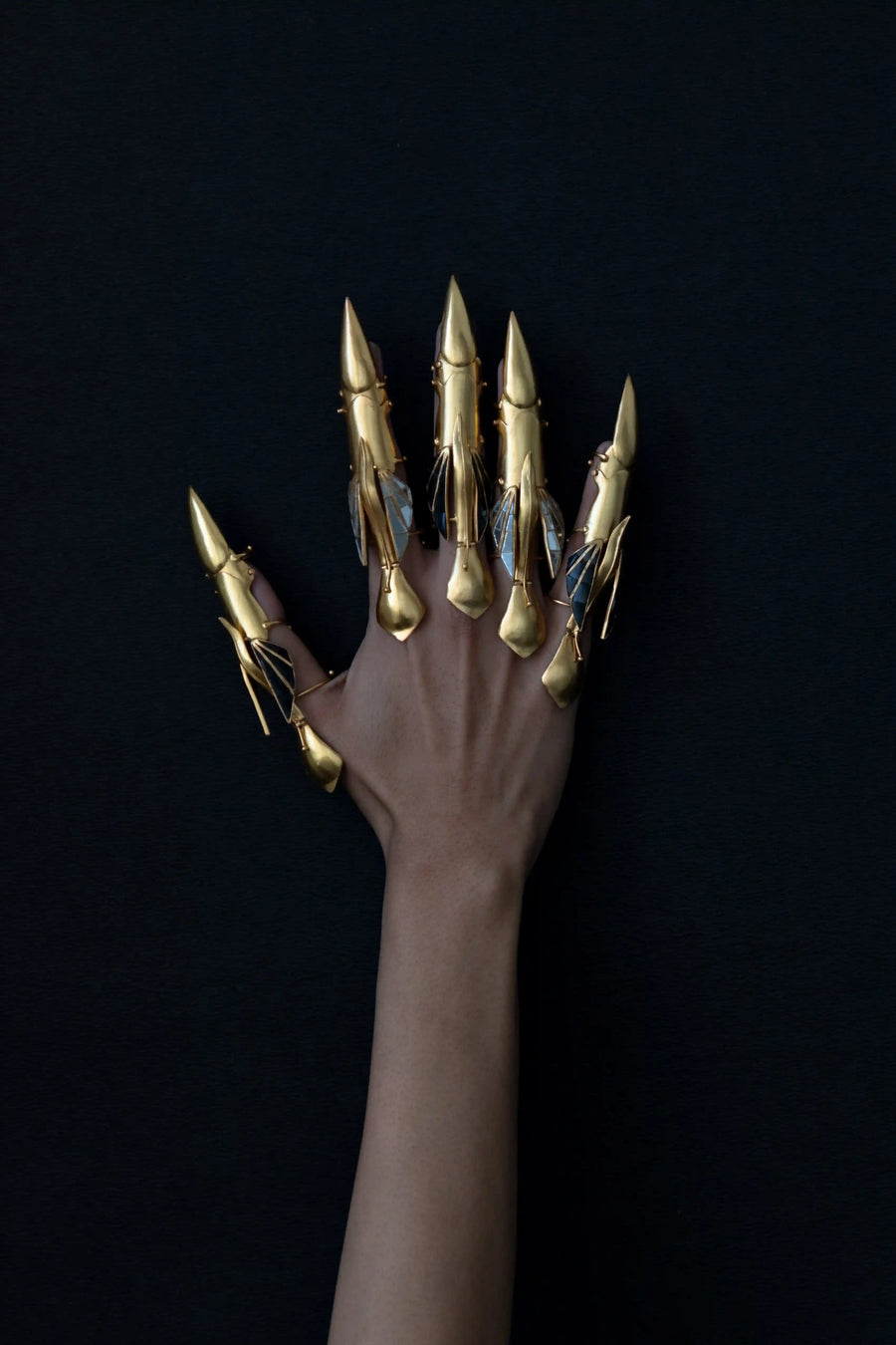 Man Eater in 18-carat gold plating on sterling silver, product photo on black – rings, Bhavya Ramesh