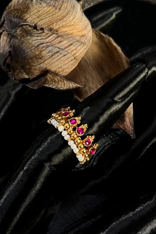Adrift Ring in 18-carat gold plating on sterling silver, worn by a model – rings, Bhavya Ramesh