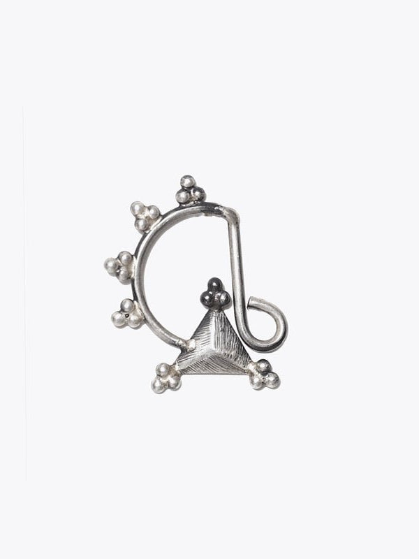 Arrow Nose Clip in 925 sterling silver, product photo on black – nose pin, Bhavya Ramesh