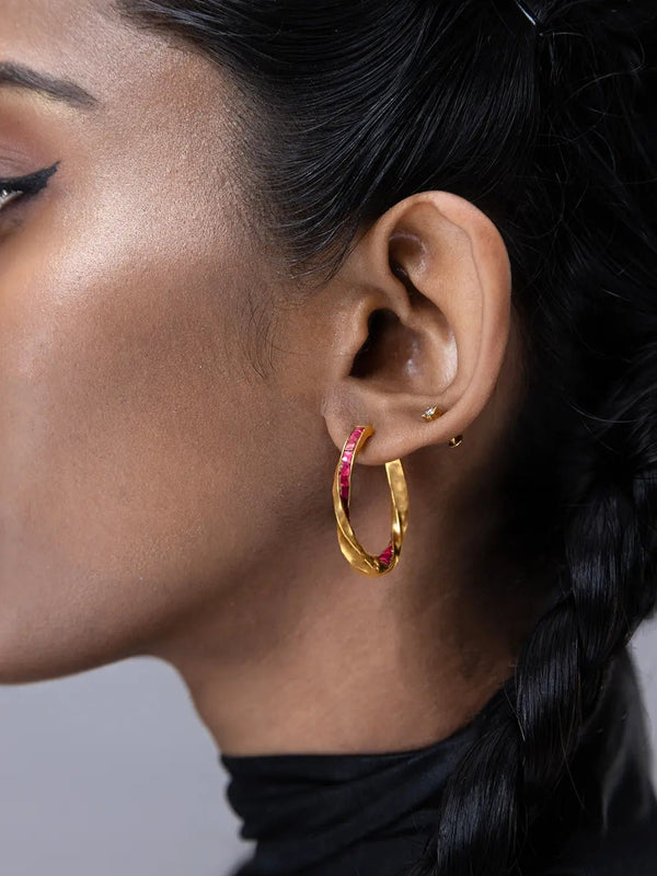 Astika Earring in 18-carat gold plating on sterling silver, worn by a model – earrings, Bhavya Ramesh