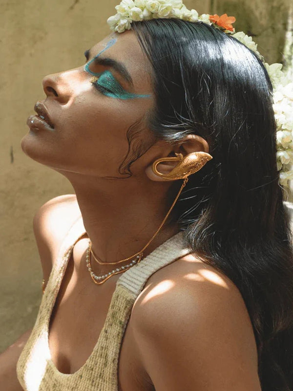 Azaad | आज़ाद Ear Links in 18-carat gold plating on sterling silver, worn by a model – earrings, Bhavya Ramesh