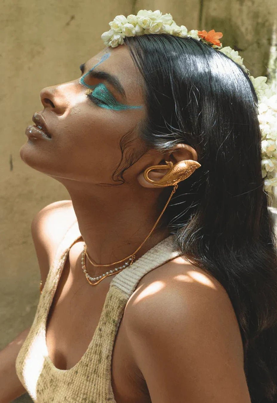 Azaad | आज़ाद Ear Links in 18-carat gold plating on sterling silver, worn by a model – earrings, Bhavya Ramesh