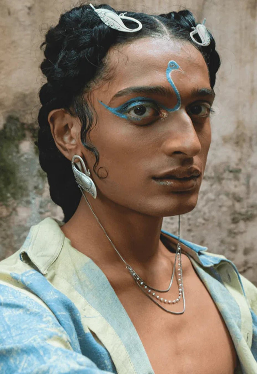 Azaad | आज़ाद Ear Links in 925 sterling silver, worn by a model – earrings, Bhavya Ramesh