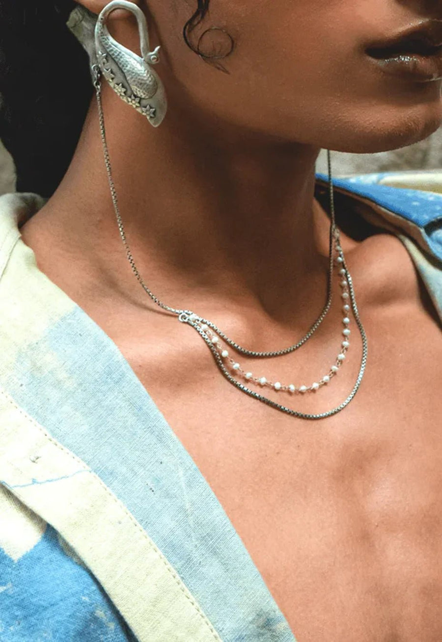 Azaad | आज़ाद Ear Links in 925 sterling silver, worn by a model – earrings, Bhavya Ramesh
