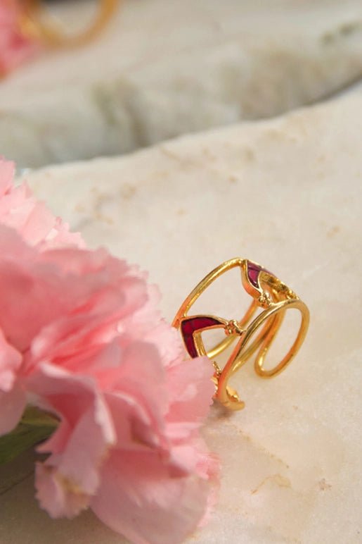 Bold As Love Ring in 18-carat gold plating on sterling silver, worn by a model – rings, Bhavya Ramesh