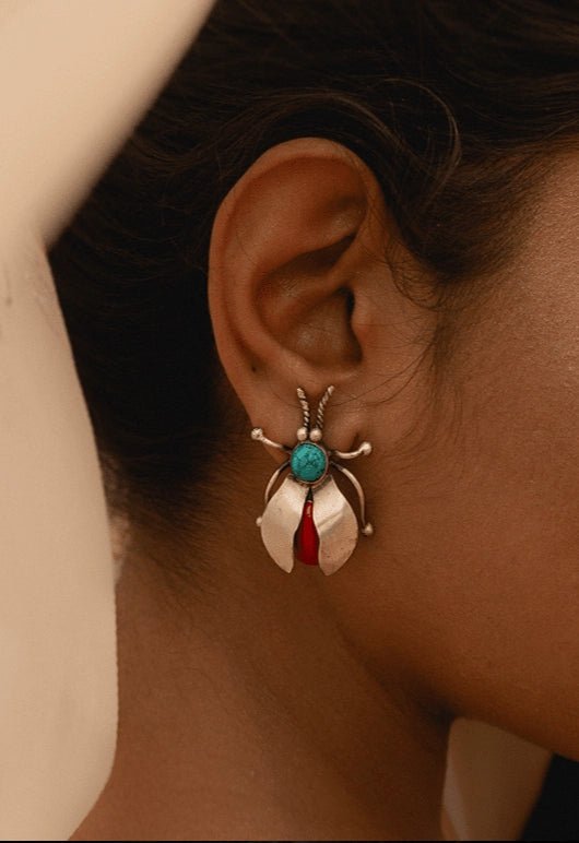 Bug Earrings in 925 sterling silver, worn by a model – earrings, Bhavya Ramesh
