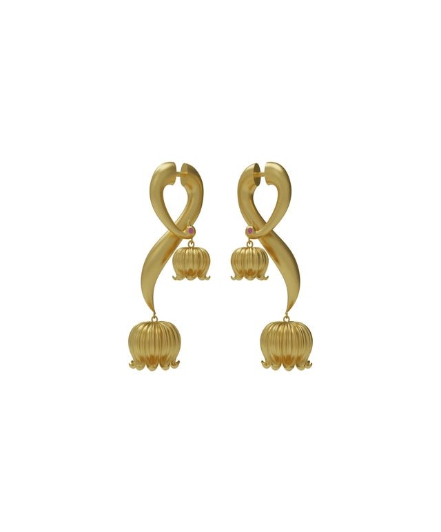 Cham Cham in 18-carat gold plating on sterling silver, product photo on black – earrings, Bhavya Ramesh