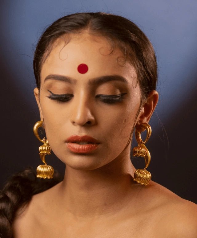 Cham Cham in 18-carat gold plating on sterling silver, worn by a model – earrings, Bhavya Ramesh