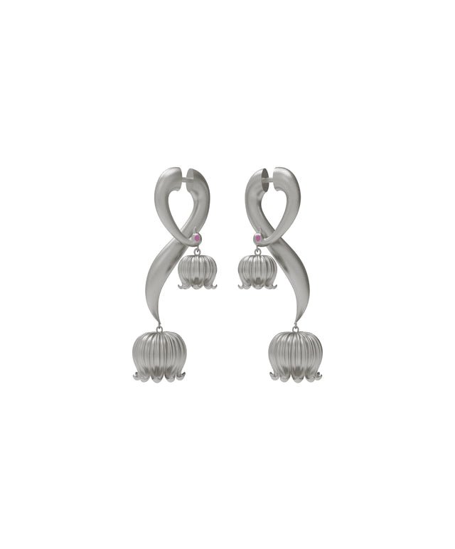 Cham Cham in 925 sterling silver, product photo on black – earrings, Bhavya Ramesh
