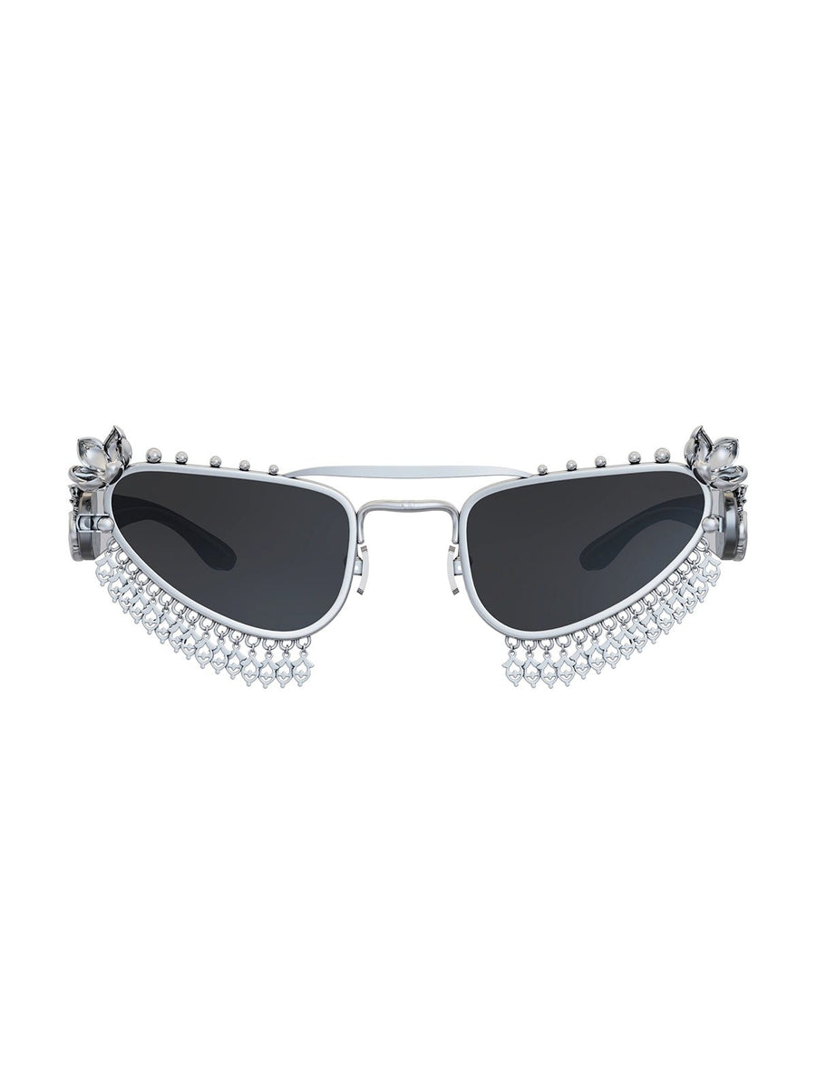 Chameli Sunglasses in 925 sterling silver, product photo on black – sunglasses, Bhavya Ramesh
