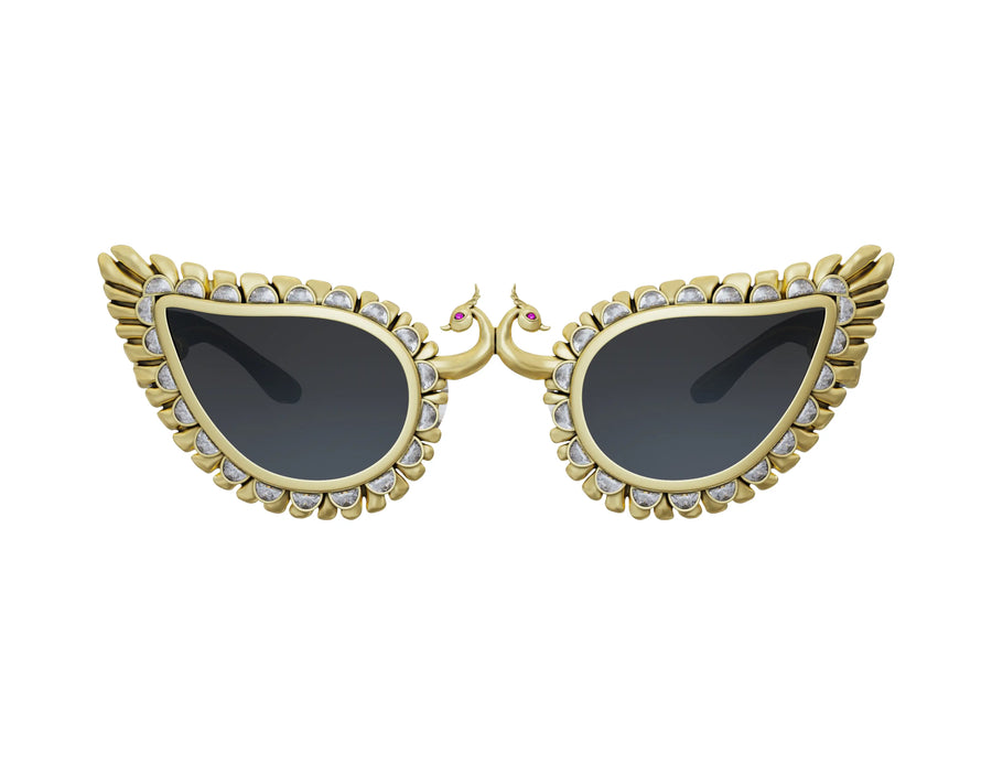 Chhammak Sunglasses in 18-carat gold plating on sterling silver, product photo on black – sunglasses, Bhavya Ramesh