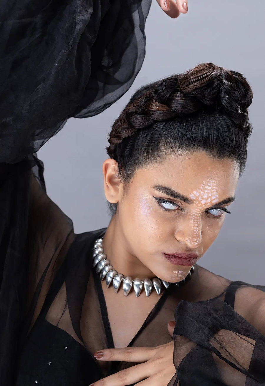 Cobrath Neckpiece in 925 sterling silver, worn by a model – neck pieces, Bhavya Ramesh