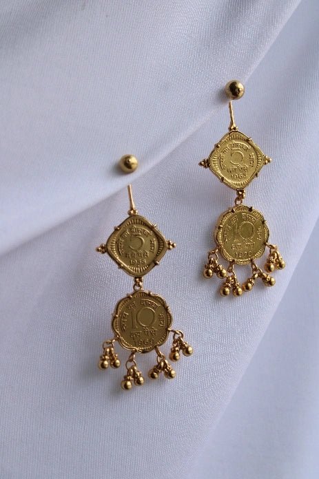 Cosmic Avalanche earring in 18-carat gold plating on sterling silver, product photo on black – earrings, Bhavya Ramesh