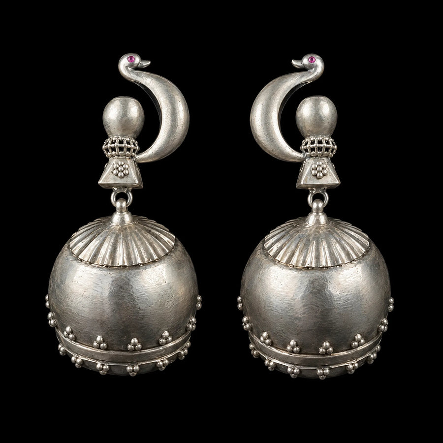 Dera Earrings in 925 sterling silver, product photo on black – earrings, Bhavya Ramesh