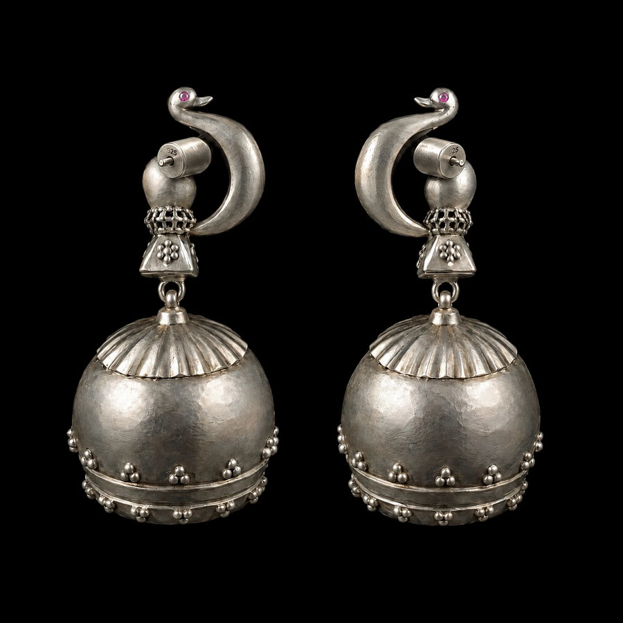 Dera Earrings in 925 sterling silver, product photo on black – earrings, Bhavya Ramesh
