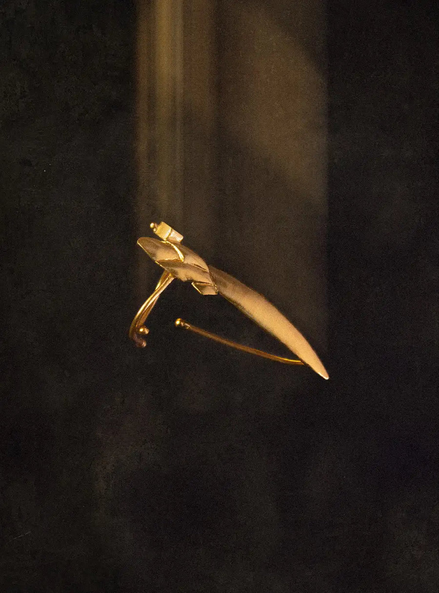 Devil Dagger Nail Ring in 18-carat gold plating on sterling silver, worn by a model – nail rings, Bhavya Ramesh