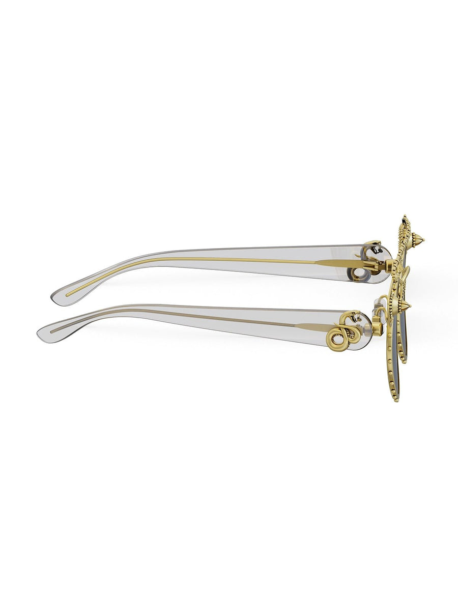 Dinero Sunglasses in sterling silver, product photo on black – sunglasses, Bhavya Ramesh