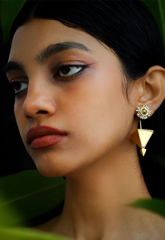 Eternal Flow Earring in 18-carat gold plating on sterling silver, worn by a model – earrings, Bhavya Ramesh