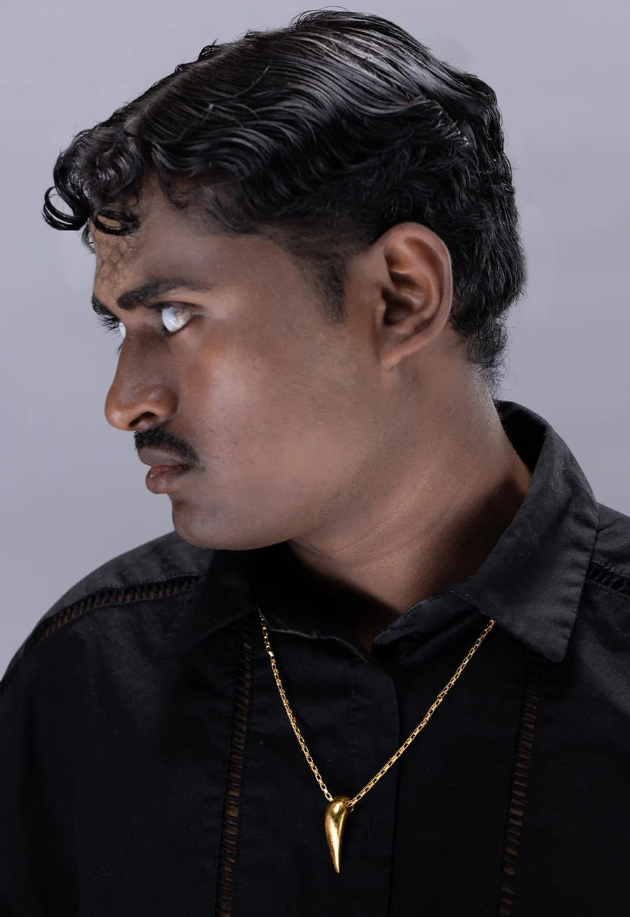 Fangryn Neckpiece in 18-carat gold plating on sterling silver, worn by a model – neck pieces, Bhavya Ramesh
