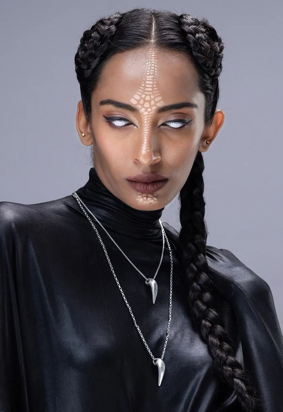 Fangryn Neckpiece in 925 sterling silver, worn by a model – neck pieces, Bhavya Ramesh