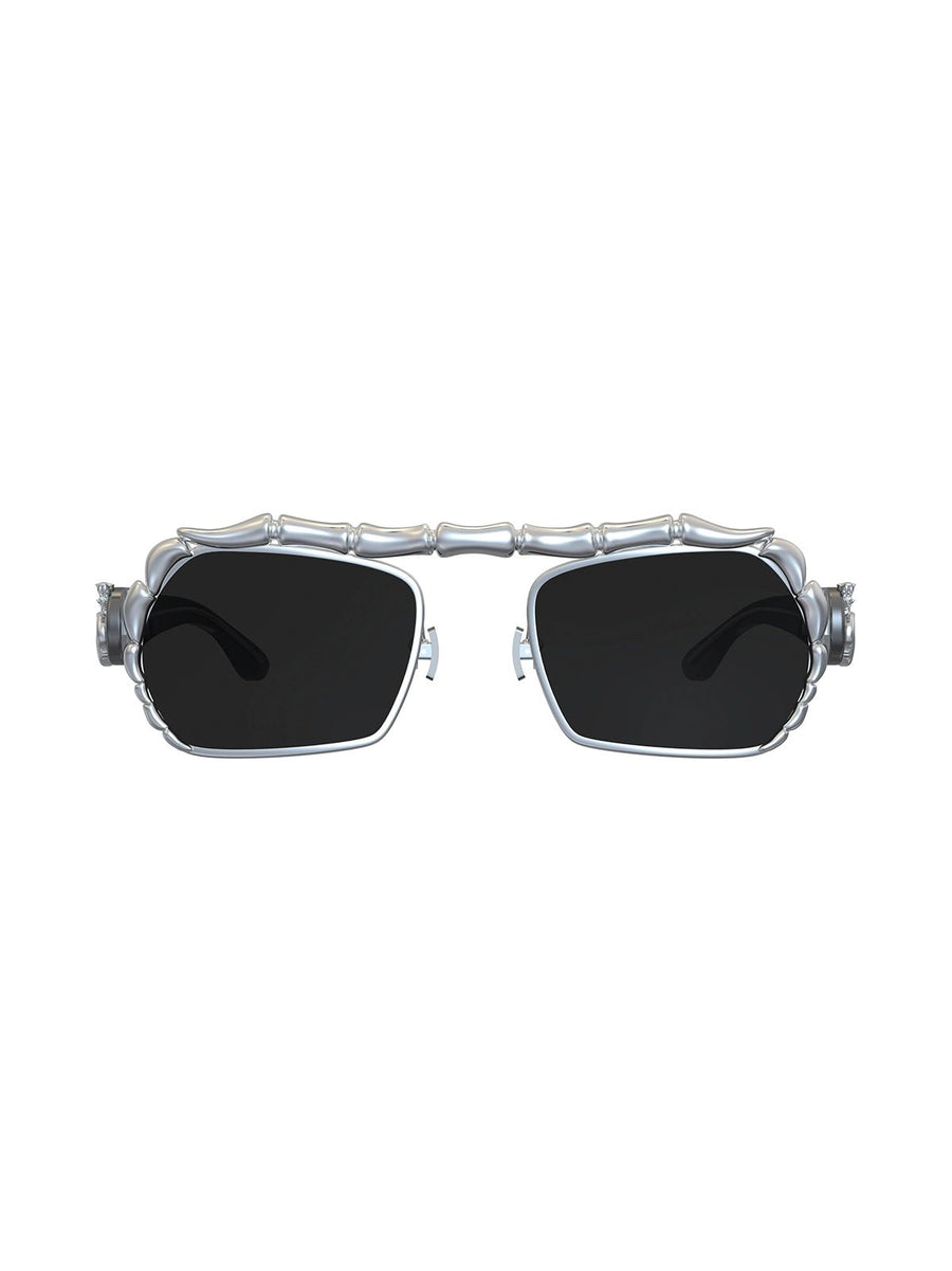 Gustang Sunglasses in 925 sterling silver, product photo on black – sunglasses, Bhavya Ramesh