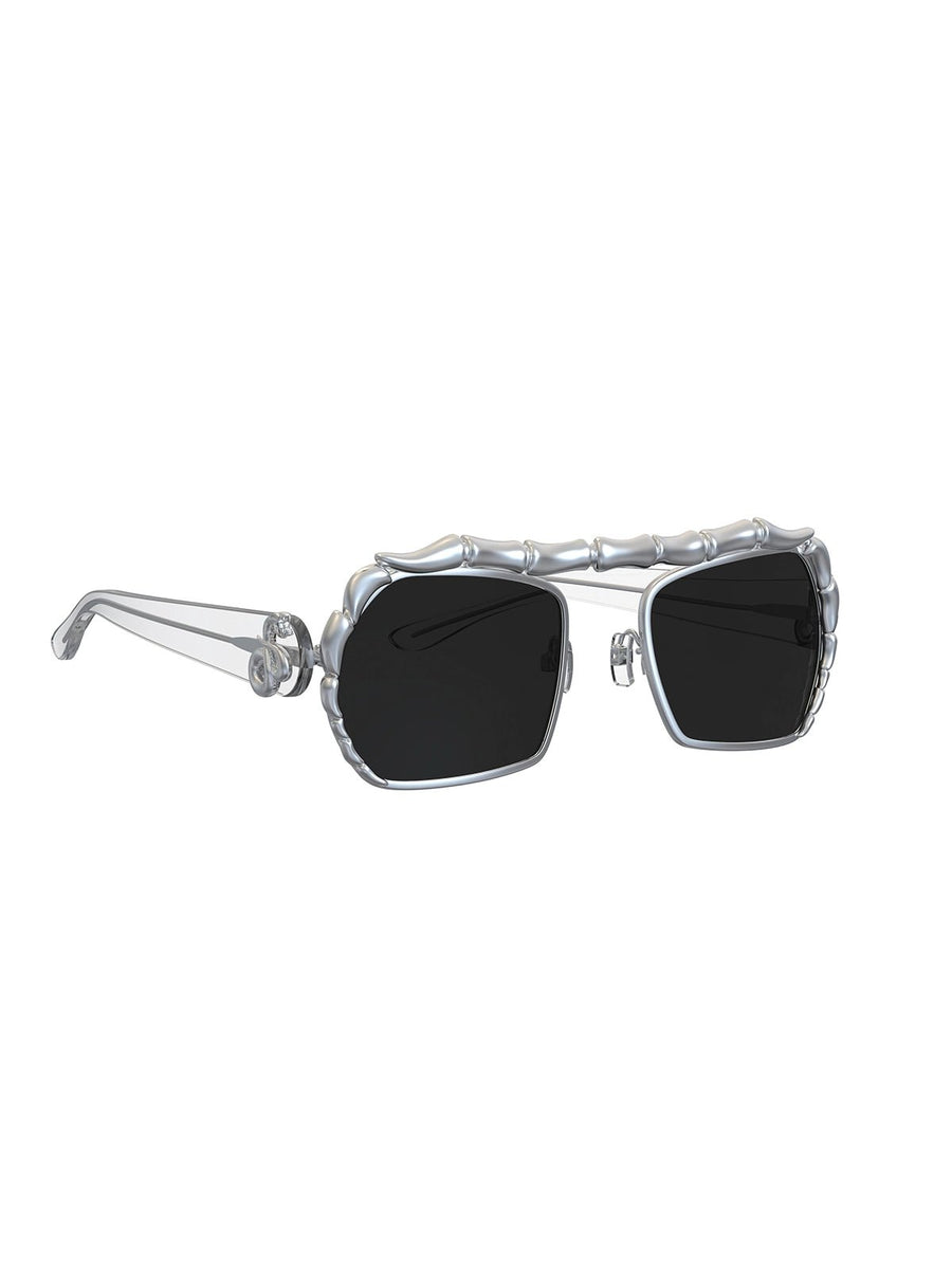 Gustang Sunglasses in 925 sterling silver, product photo on black – sunglasses, Bhavya Ramesh