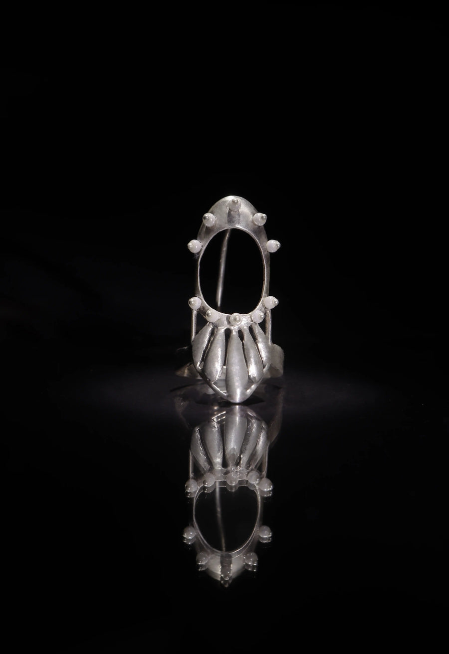 Hansa in 925 sterling silver, product photo on black – nail rings, Bhavya Ramesh