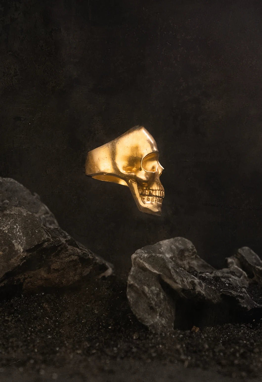 Heathen Ring in 18-carat gold plating on sterling silver, product photo on black – rings, Bhavya Ramesh