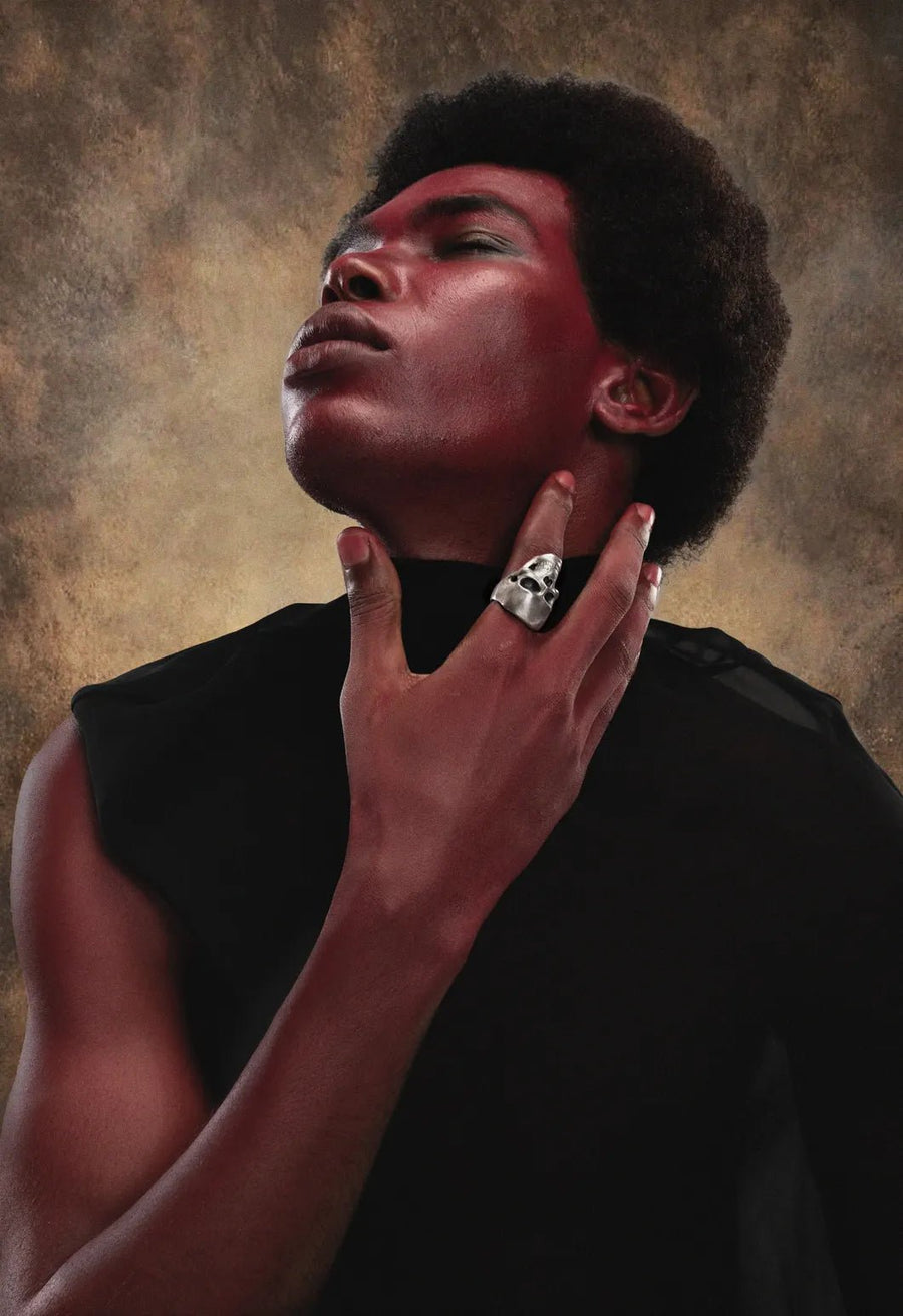 Heathen Ring in sterling silver, worn by a model – rings, Bhavya Ramesh
