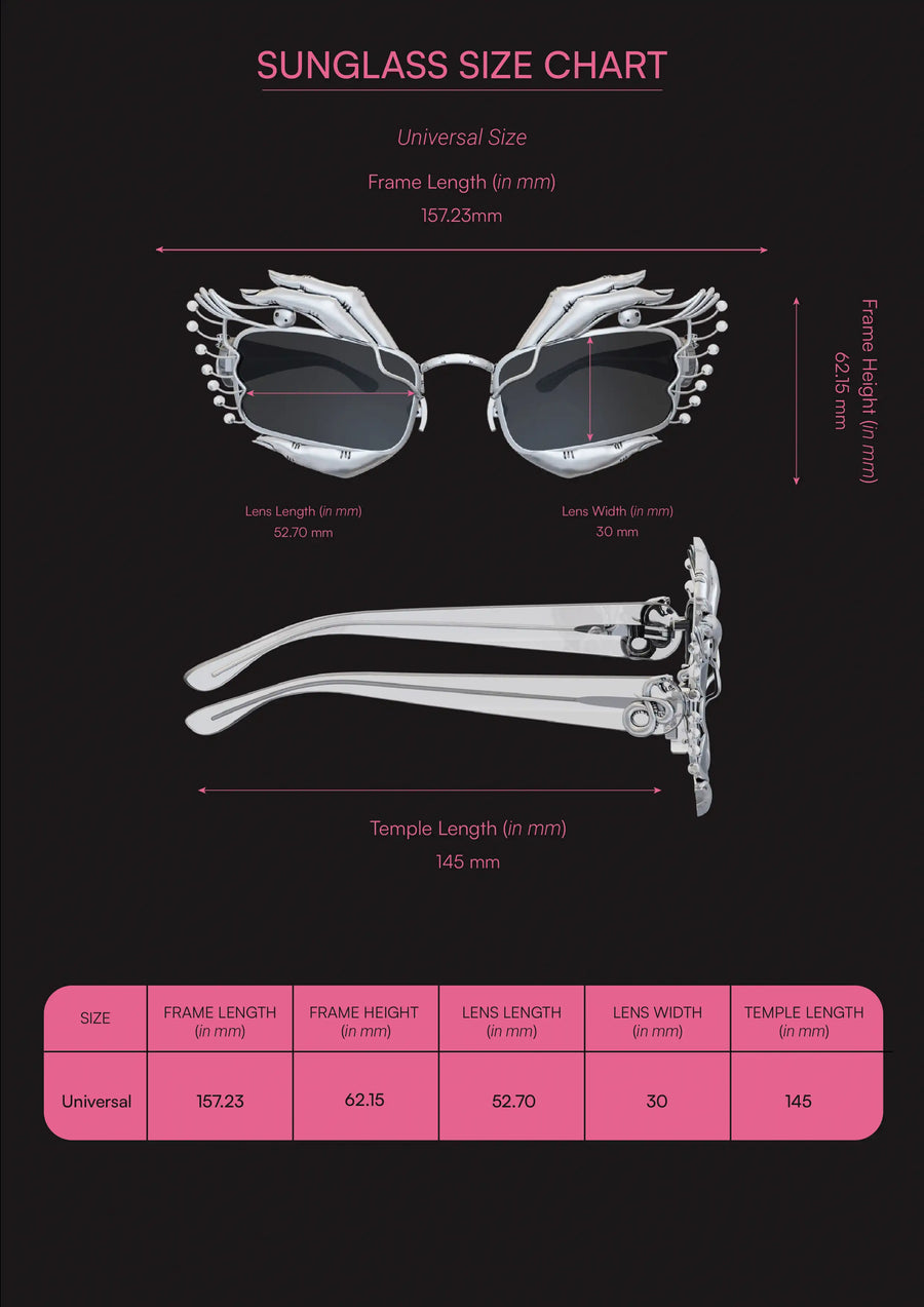 Heizengaze Sunglasses in sterling silver, product photo on black – sunglasses, Bhavya Ramesh