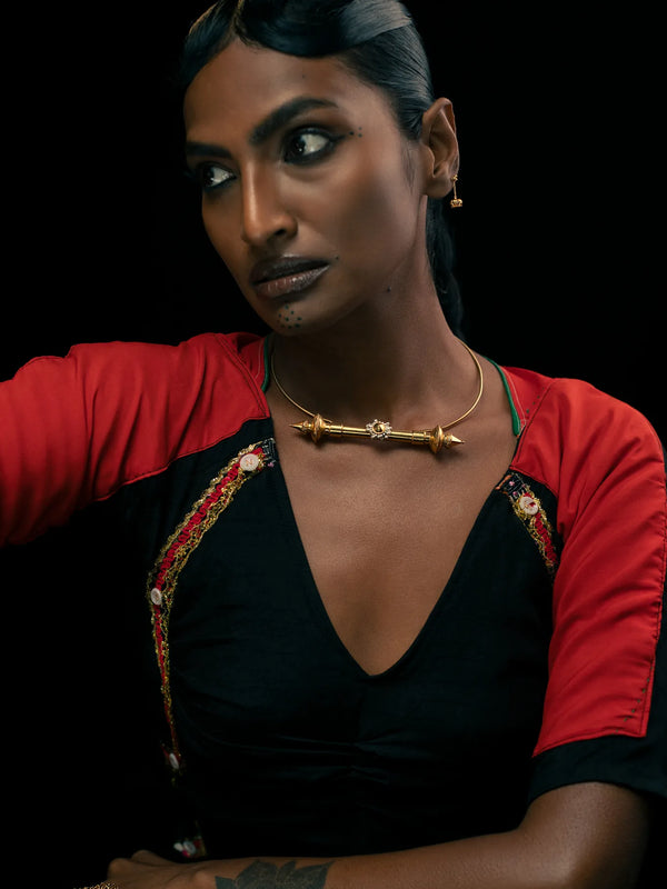Hysteria Choker in 18-carat gold plating on sterling silver, worn by a model – neck pieces, Bhavya Ramesh