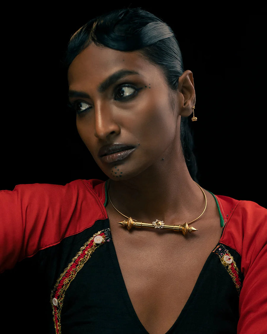 Hysteria Choker in 18-carat gold plating on sterling silver, worn by a model – neck pieces, Bhavya Ramesh
