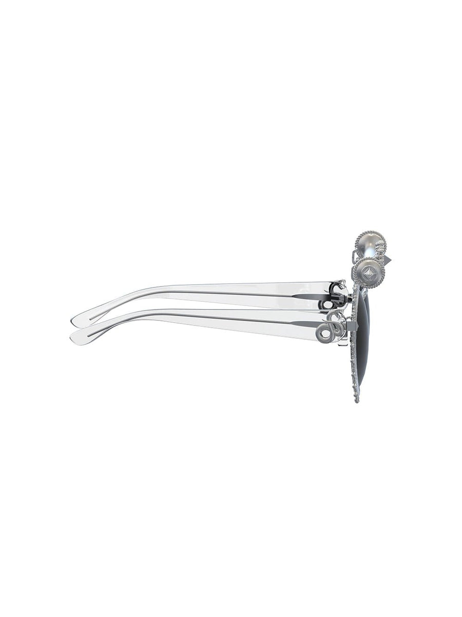 Hysteria Sunglasses in sterling silver, product photo on black – sunglasses, Bhavya Ramesh