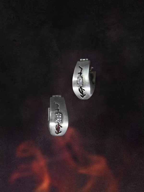 In-graved Earring in 925 sterling silver, product photo on black – earrings, Bhavya Ramesh