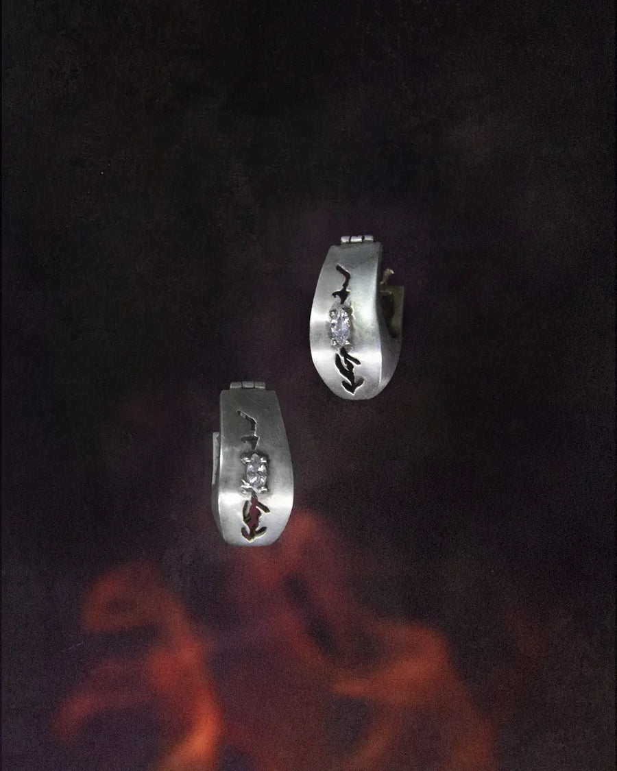 In-graved Earring in 925 sterling silver, product photo on black – earrings, Bhavya Ramesh