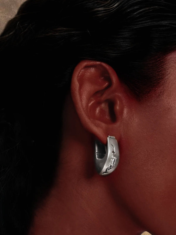 In-graved Earring in 925 sterling silver, worn by a model – earrings, Bhavya Ramesh