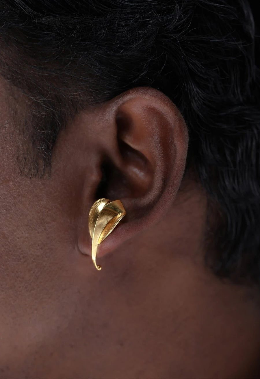 Kadru Earring in 18-carat gold plating on sterling silver, worn by a model – earrings, Bhavya Ramesh