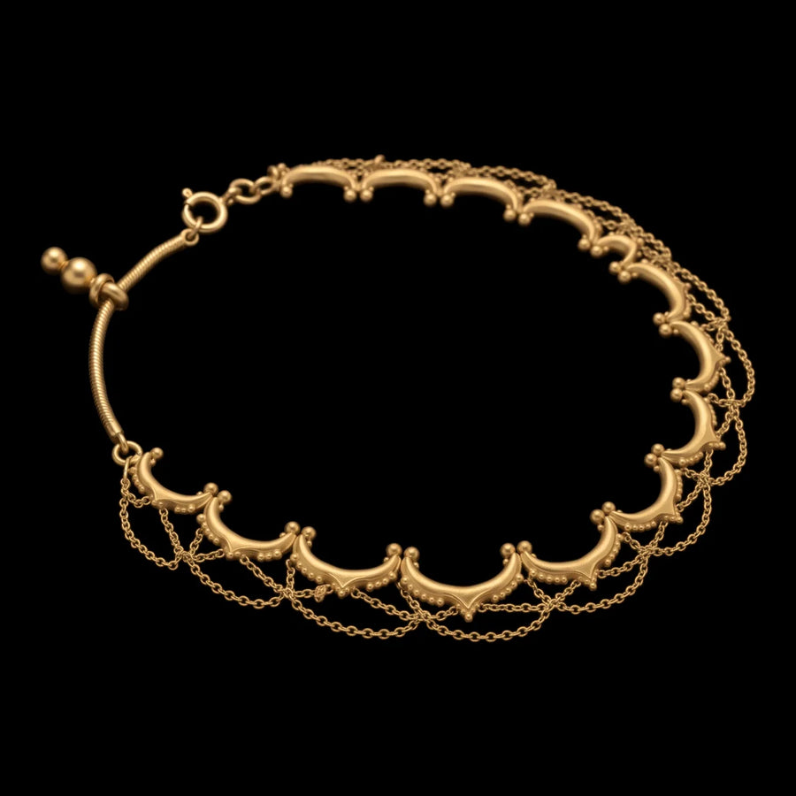 Kinari Anklet in 18-carat gold plating on sterling silver, product photo on black – anklet, Bhavya Ramesh