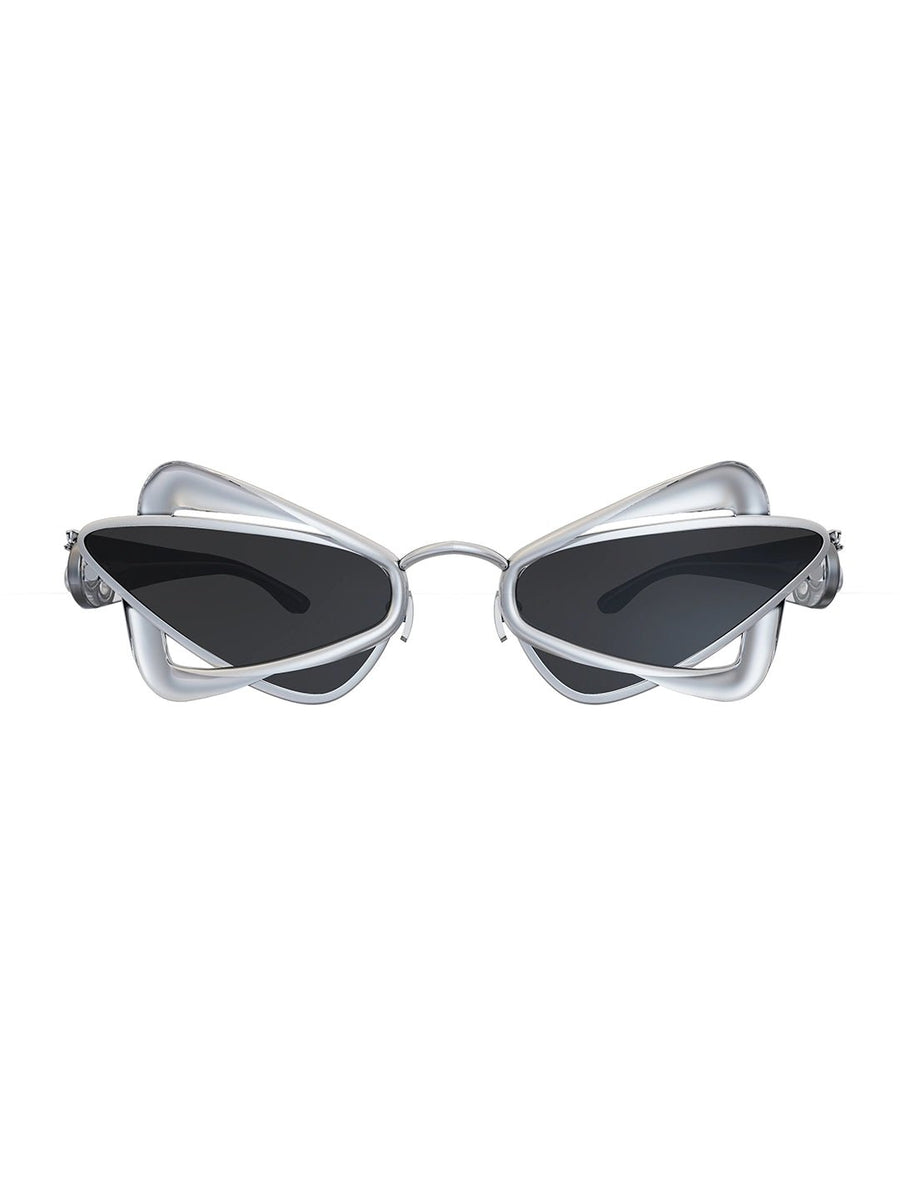 Kirik Sunglasses in 925 sterling silver, product photo on black – sunglasses, Bhavya Ramesh