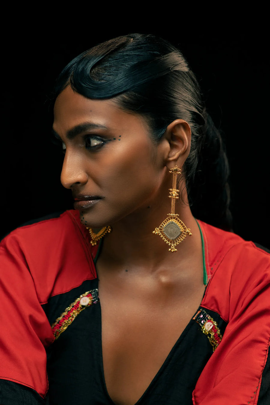 Kite Earrings in 18-carat gold plating on sterling silver, worn by a model – earrings, Bhavya Ramesh