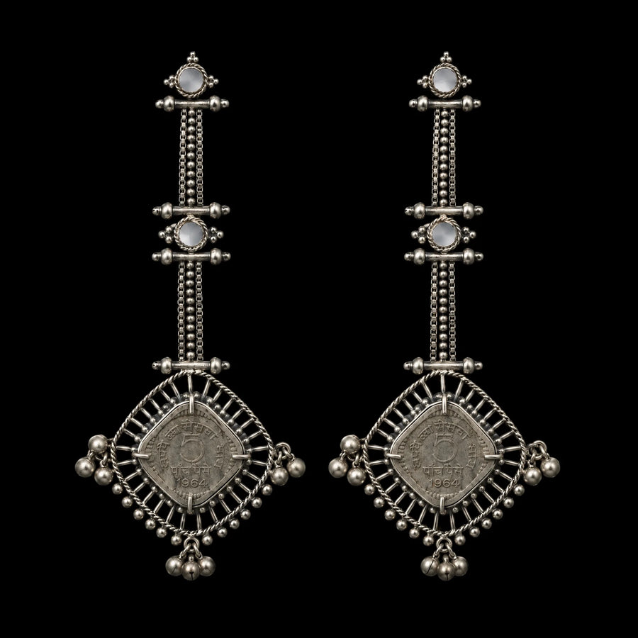 Kite Earrings in 925 sterling silver, product photo on black – earrings, Bhavya Ramesh