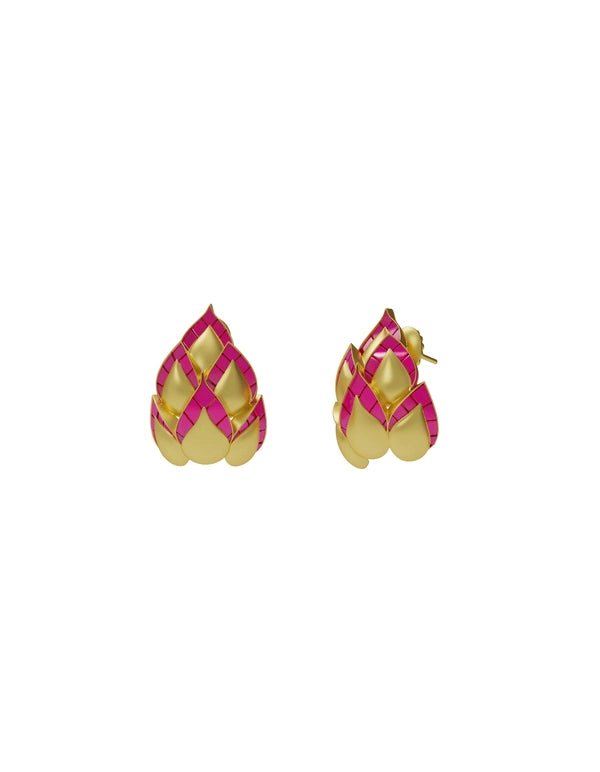 Laddoo Earbulbs in 18-carat gold plating on sterling silver, product photo on black – earrings, Bhavya Ramesh