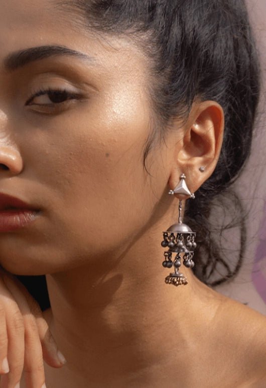Layers of Self Earrings in 925 sterling silver, worn by a model – earrings, Bhavya Ramesh