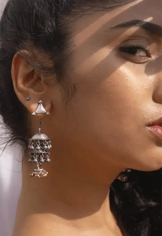 Layers of Self Earrings in 925 sterling silver, worn by a model – earrings, Bhavya Ramesh