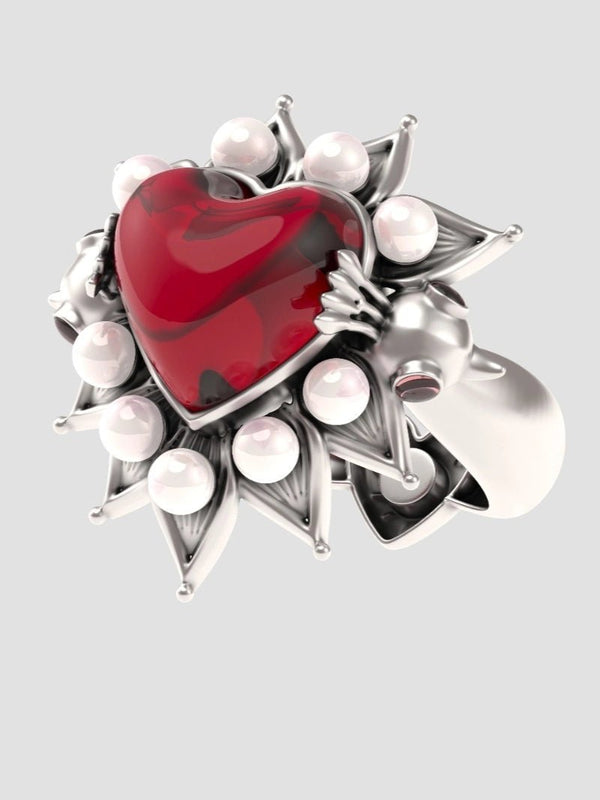 Lovelocked Ring in 925 sterling silver, product photo on black – rings, Bhavya Ramesh