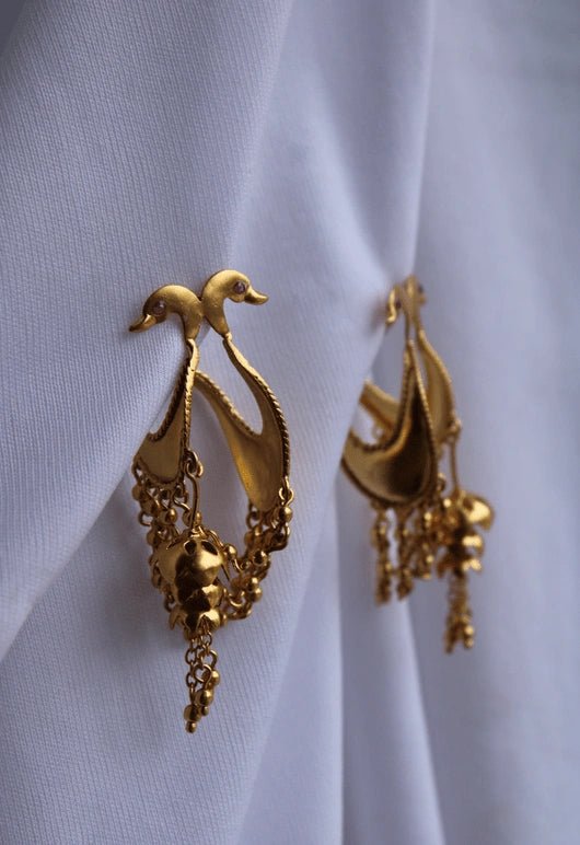 Lovers Part 2 Earrings in 18-carat gold plating on sterling silver, product photo on black – earrings, Bhavya Ramesh