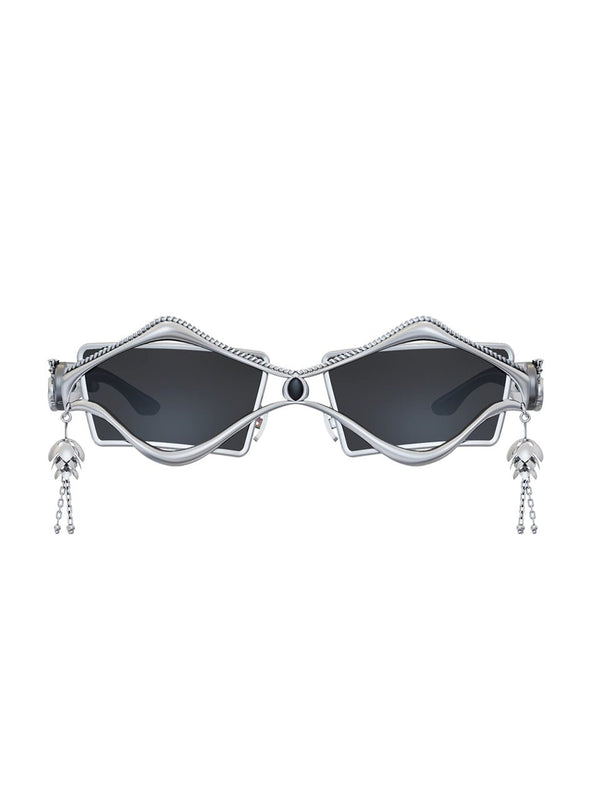 Machi Sunglasses in 925 sterling silver, product photo on black – sunglasses, Bhavya Ramesh