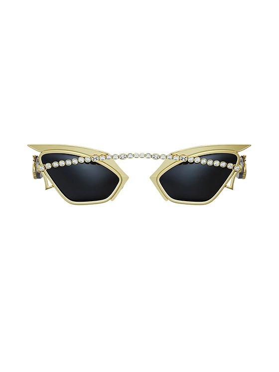 Mula Sunglasses in 18-carat gold plating on sterling silver, product photo on black – sunglasses, Bhavya Ramesh