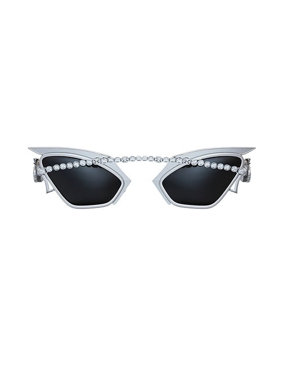 Mula Sunglasses in 925 sterling silver, product photo on black – sunglasses, Bhavya Ramesh