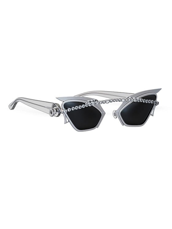 Mula Sunglasses in 925 sterling silver, product photo on black – sunglasses, Bhavya Ramesh